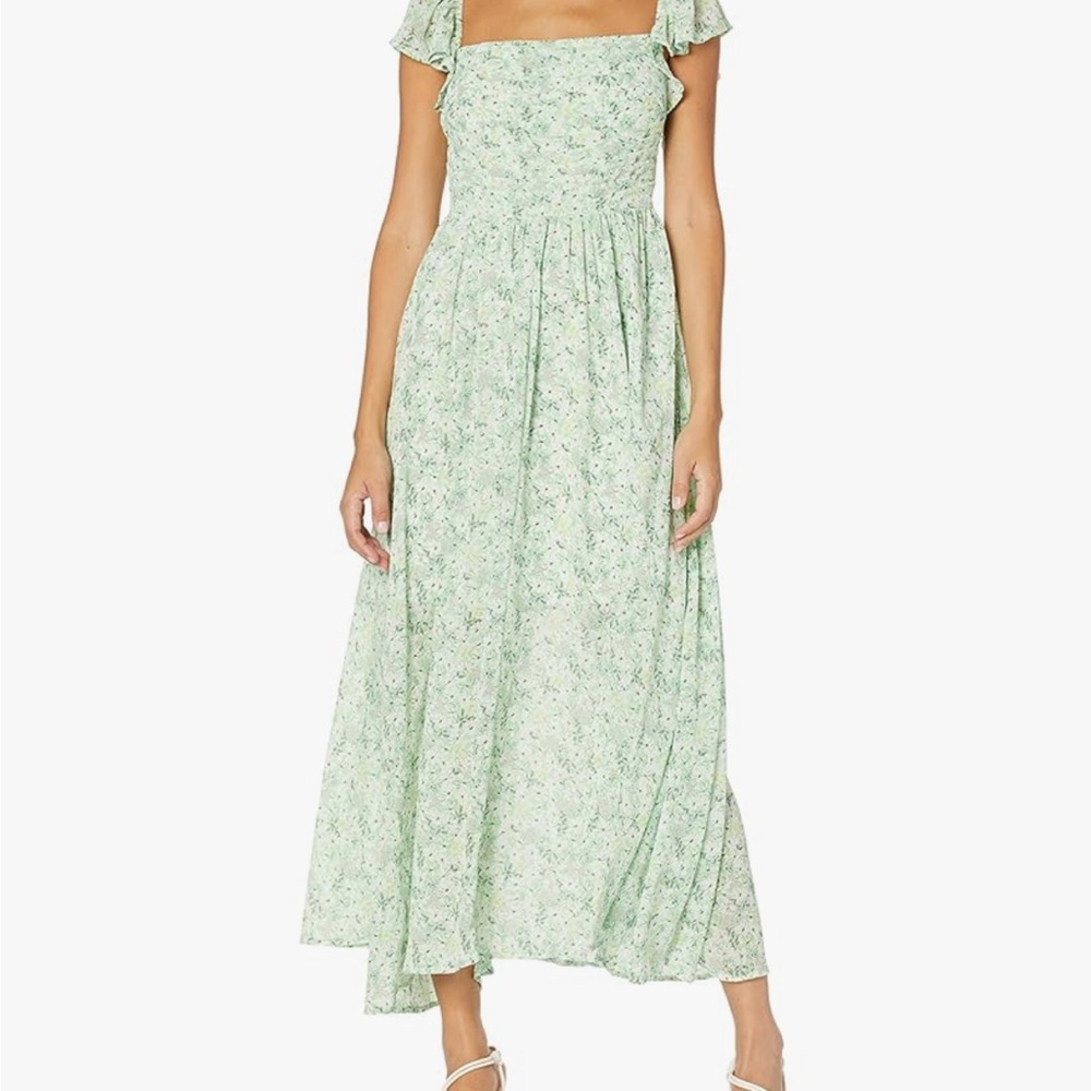 Astr Green Maxi Dress with Elegant Floral Design